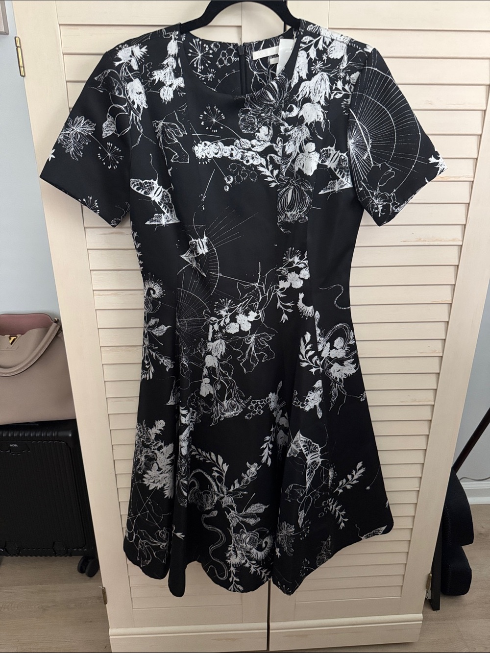 Jason Wu Collection Black Floral Print Short Sleeve A-Line Dress. BNWT $1895